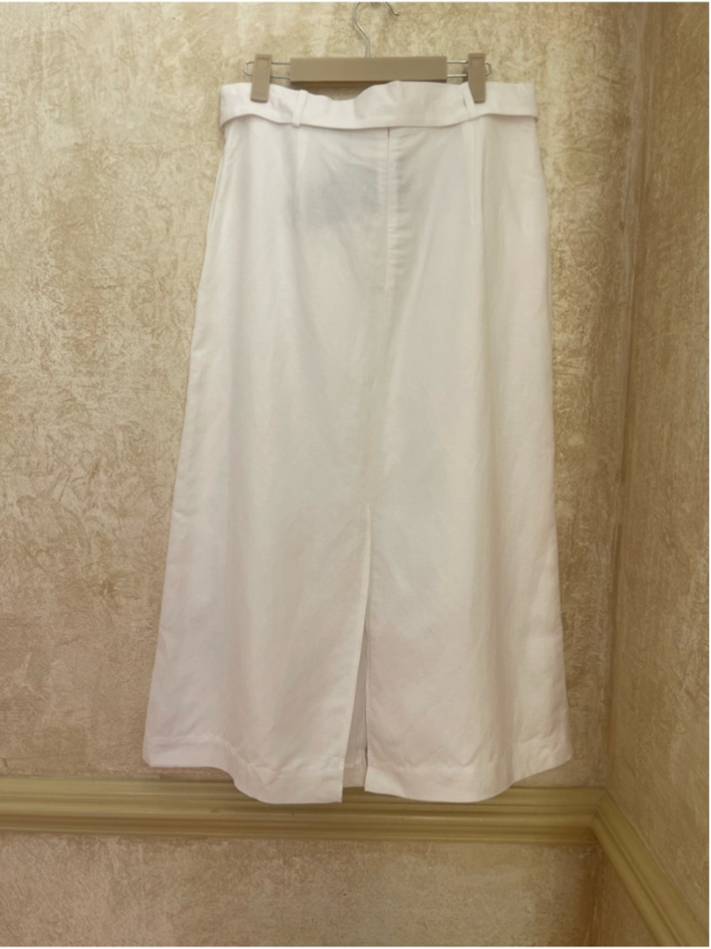 Massimo Dutti White Linen Blend Belted Midi Skirt with Slits Sz L NWT Coastal - Picture 4 of 16